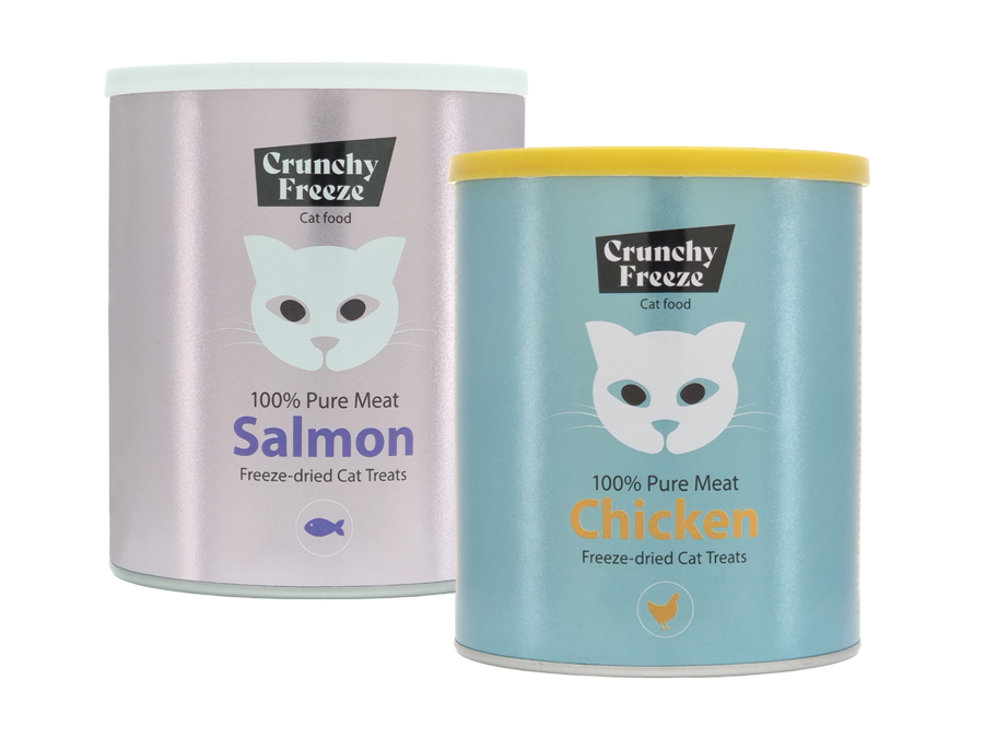Crunchy Freeze Chicken&Salmon Doppelset Leckerlis für Katzen gefriergetrocknetes Hühner- und Lachsfleisch 2x140 g